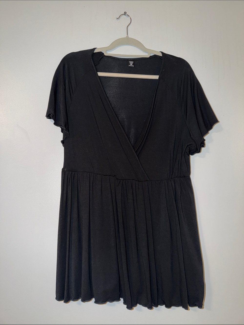 Black Wrap-Front Flutter Sleeve Tunic